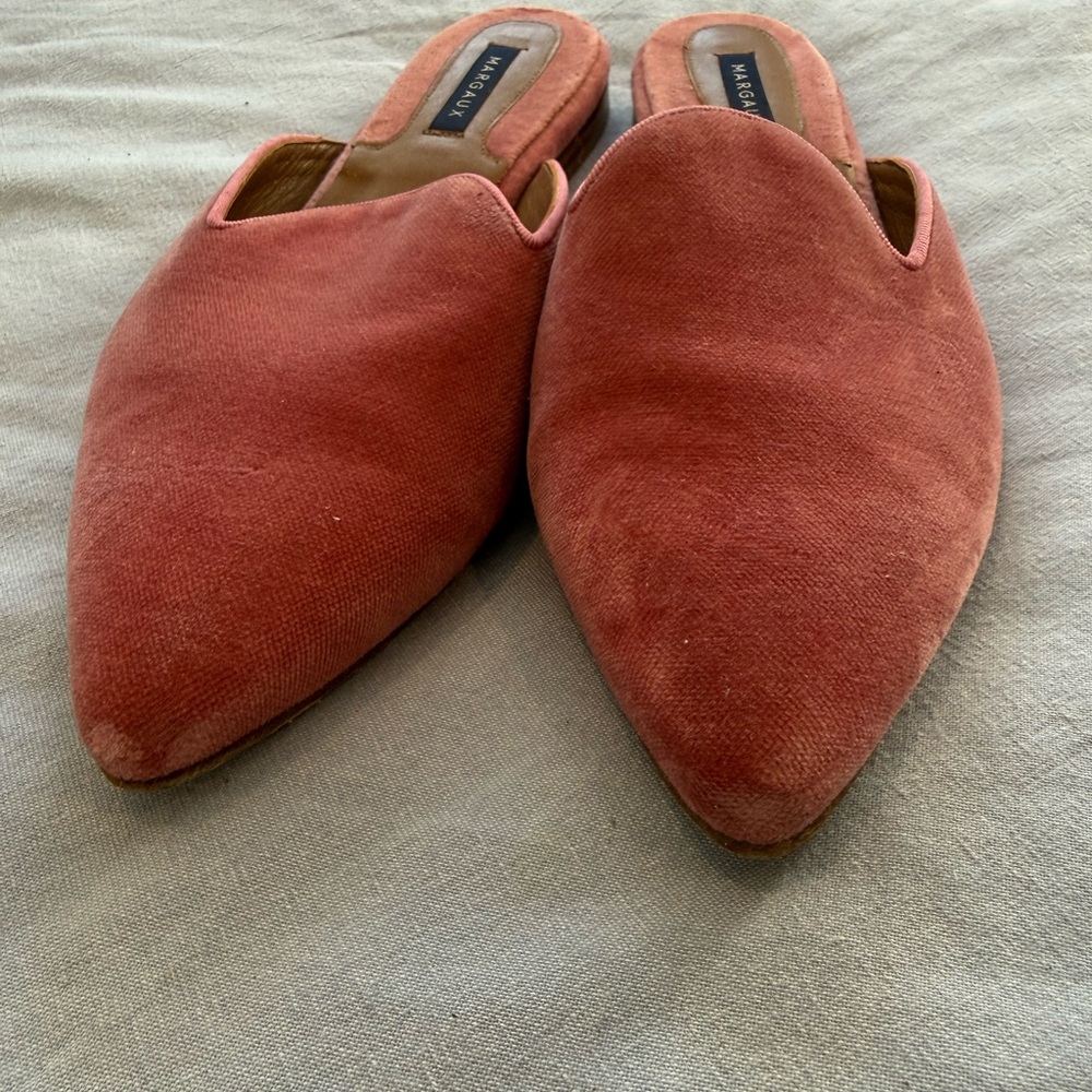 Margaux Coral Pink Velvet Pointed Backless Mules
